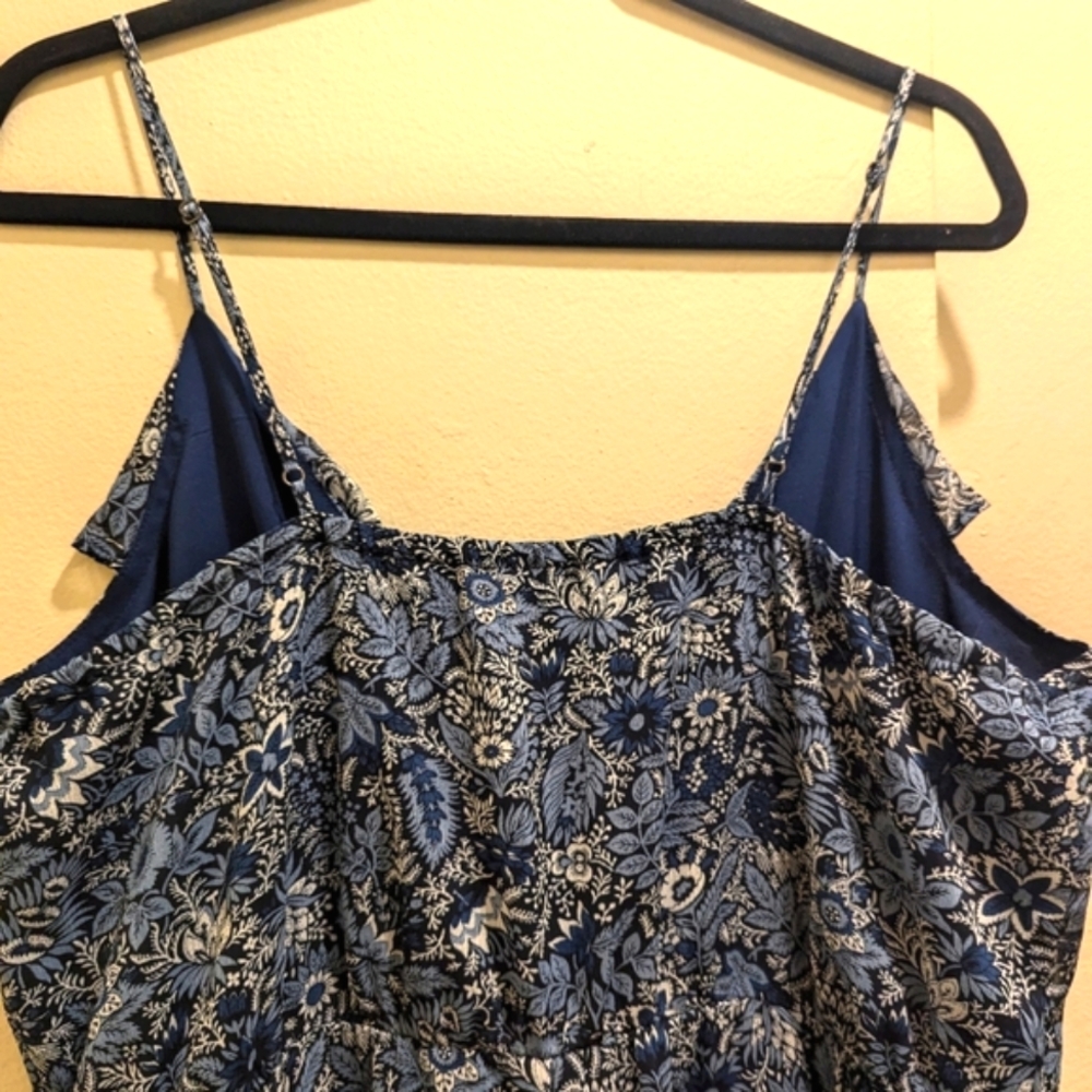 Banana Republic Factory Ruffle Wrap V-neck Blue & White Floral Midi Dress- L - Picture 9 of 14